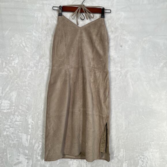 Express world brand tan genuine leather sundress size 9/10 - Picture 1 of 12